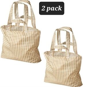 Ikea Skynke shopping tote bag 2 pack Tan Polka Dot Bundle